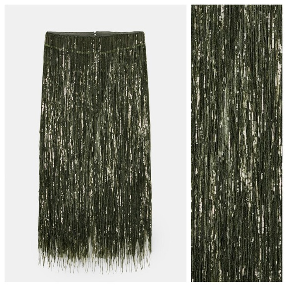NWT. Zara ZW Collection Limited Edition Green Sequin Pencil Skirt. Size XS. - Picture 6 of 11